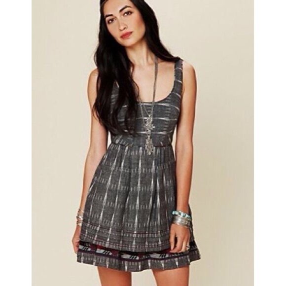New Romantics X Free People Ikat Gray Plaid Skater Fit & Flare Casual Mini Dress - Picture 5 of 16